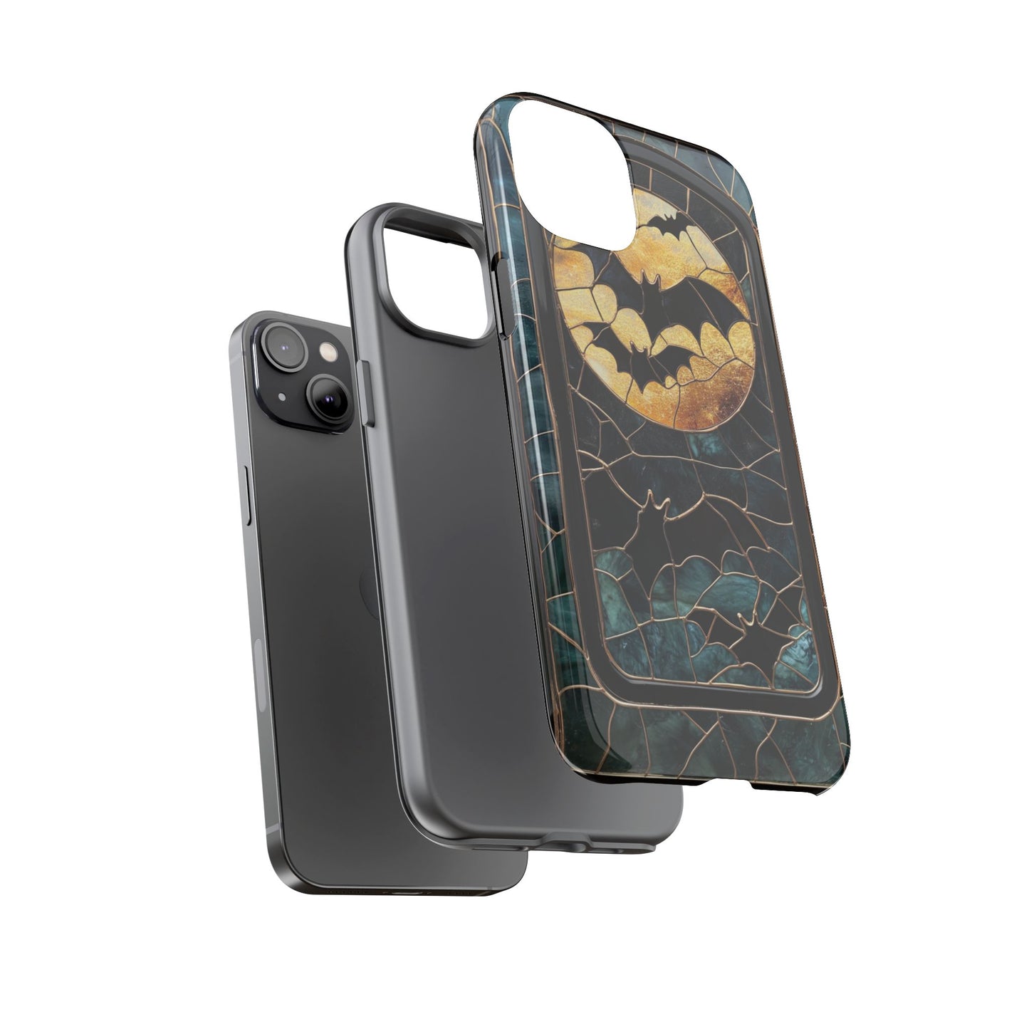 Halloween Phone Case Bats Stained Glass Style Spooky Moon Phone Cover