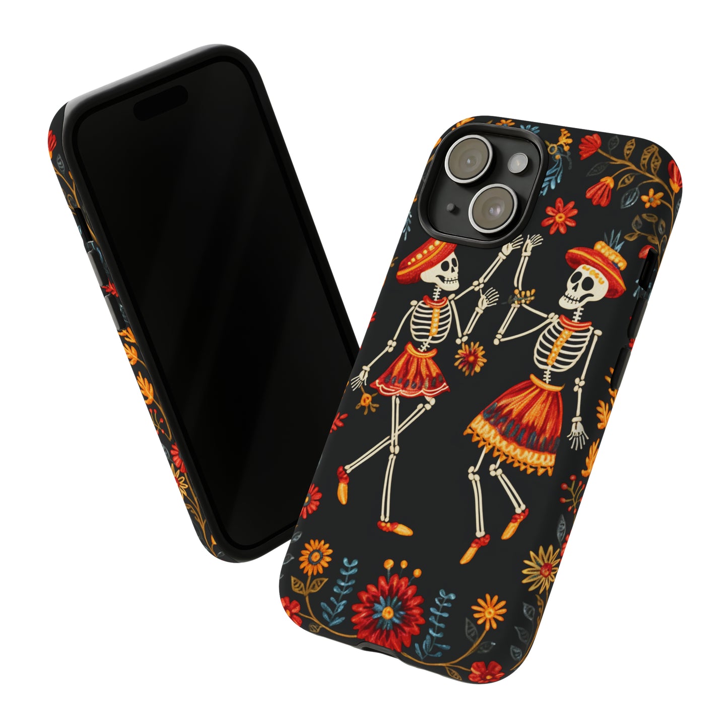 Dead Can Dance, iPhone 15 case, Floral Embroidery Skeletons | Whimsical Dance of the Departed for Google Pixel, iPhone & Samsung Galaxy