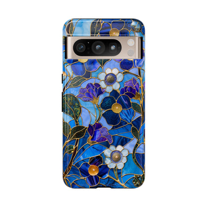 Blue Floral Stained Glass Gold Inlay Wild Flowers Phone Case