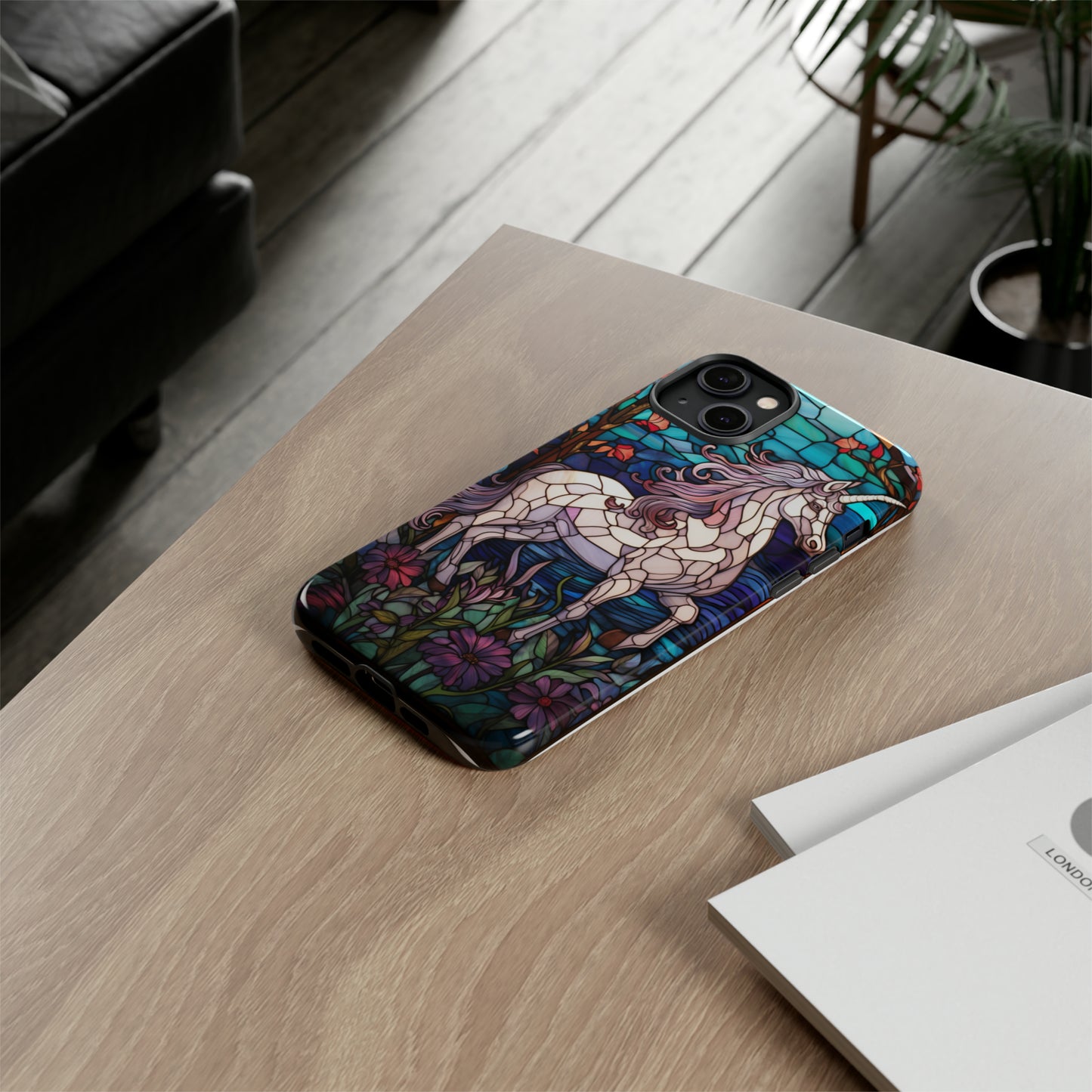 Unicorn Stained Glass iPhone, iPhone Case Retro Samsung Galaxy Phone Tough Case iPhone 15 14 Plus 13 12 7 8 Se Hippie Boho Style