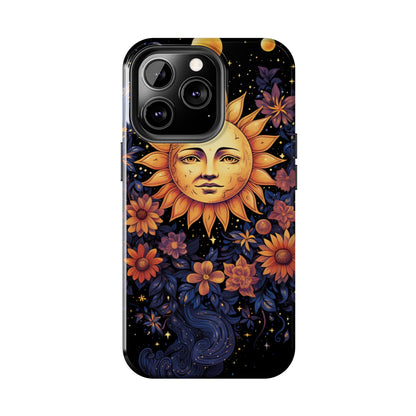 Cosmic Blooms: Floral Sun, Moon & Stars iPhone Case - Where Celestial Meets Botanical