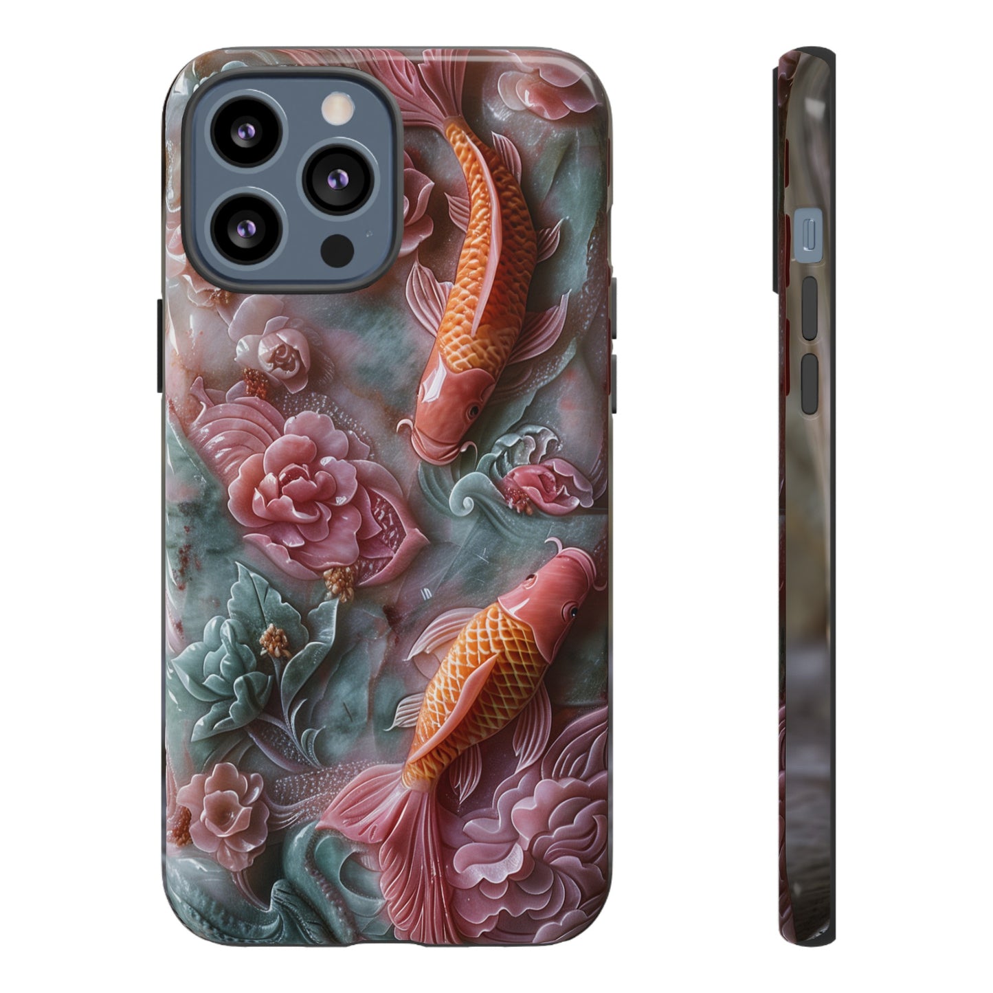 Pink Marble Fish Asian Jade Carving Koi Art Phone Case