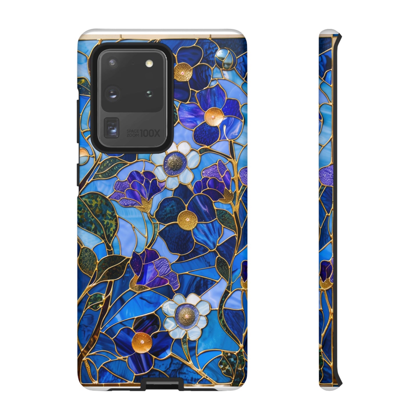 Blue Floral Stained Glass Gold Inlay Wild Flowers Phone Case