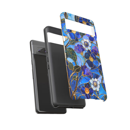 Blue Floral Stained Glass Gold Inlay Wild Flowers Phone Case