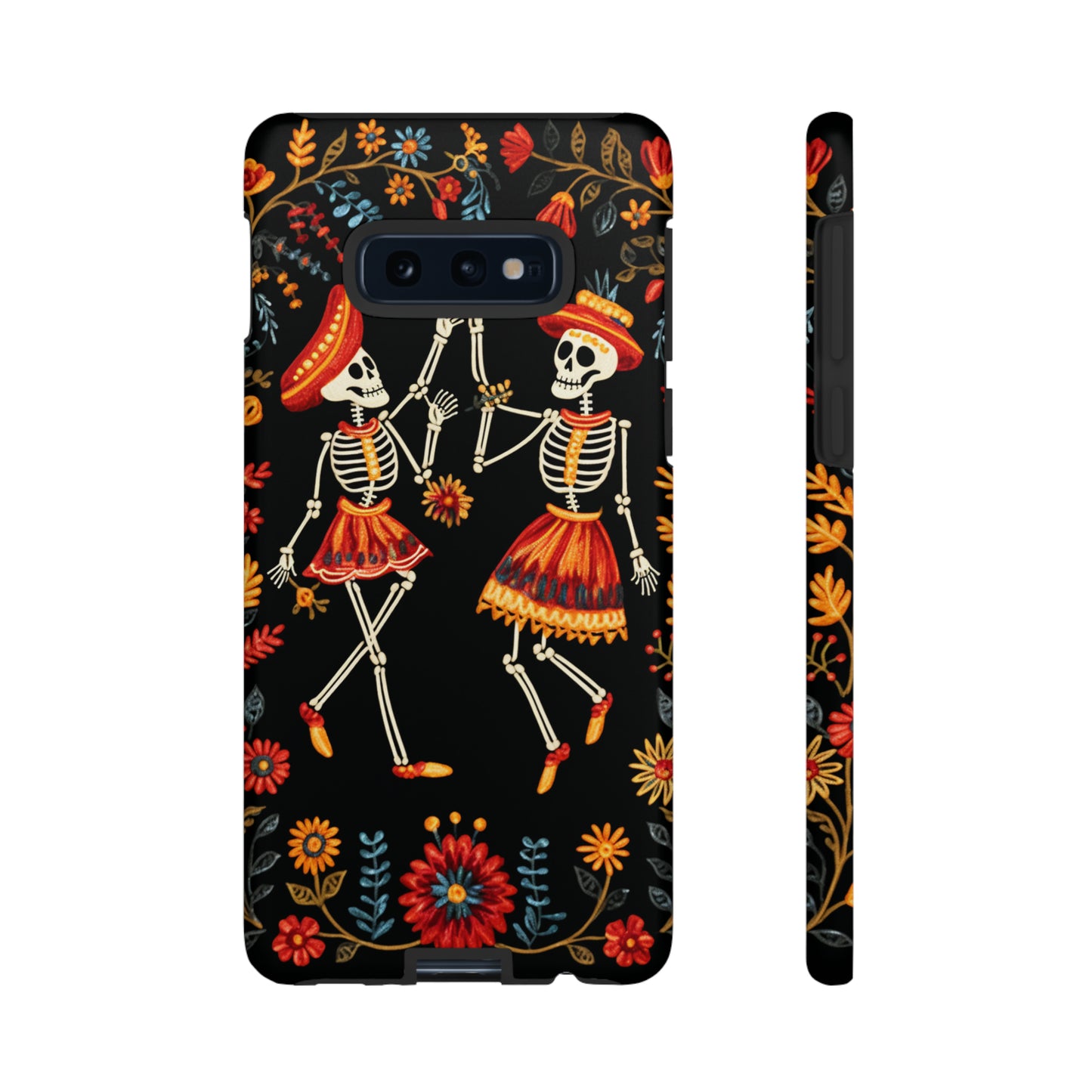 Dead Can Dance, iPhone 15 case, Floral Embroidery Skeletons | Whimsical Dance of the Departed for Google Pixel, iPhone & Samsung Galaxy