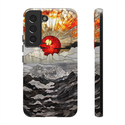 Japanese Rising Sun Phone Case Stained Glass Ocean Wave Phone Cover iPhone 15 Case