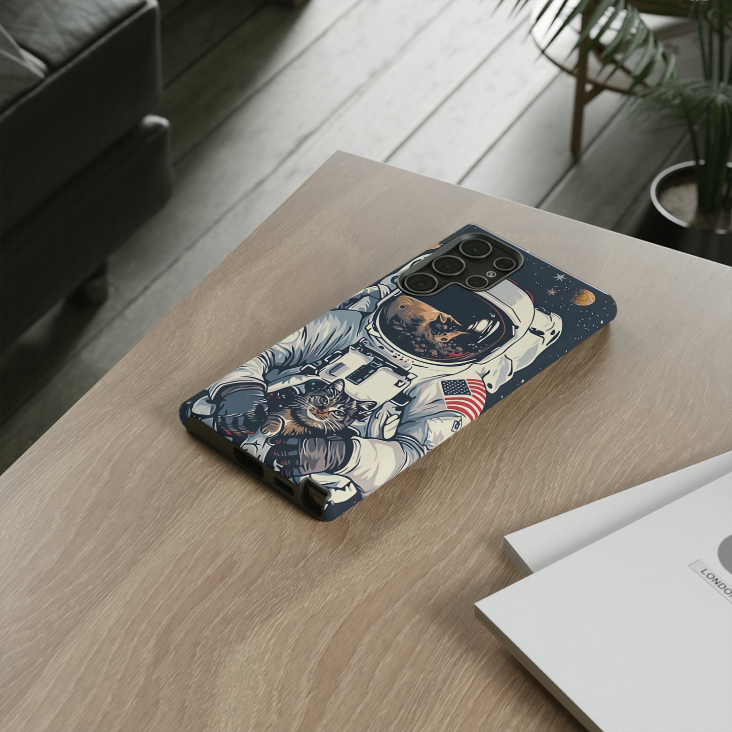 The Astronaut and the Cosmic Cat Phone Case