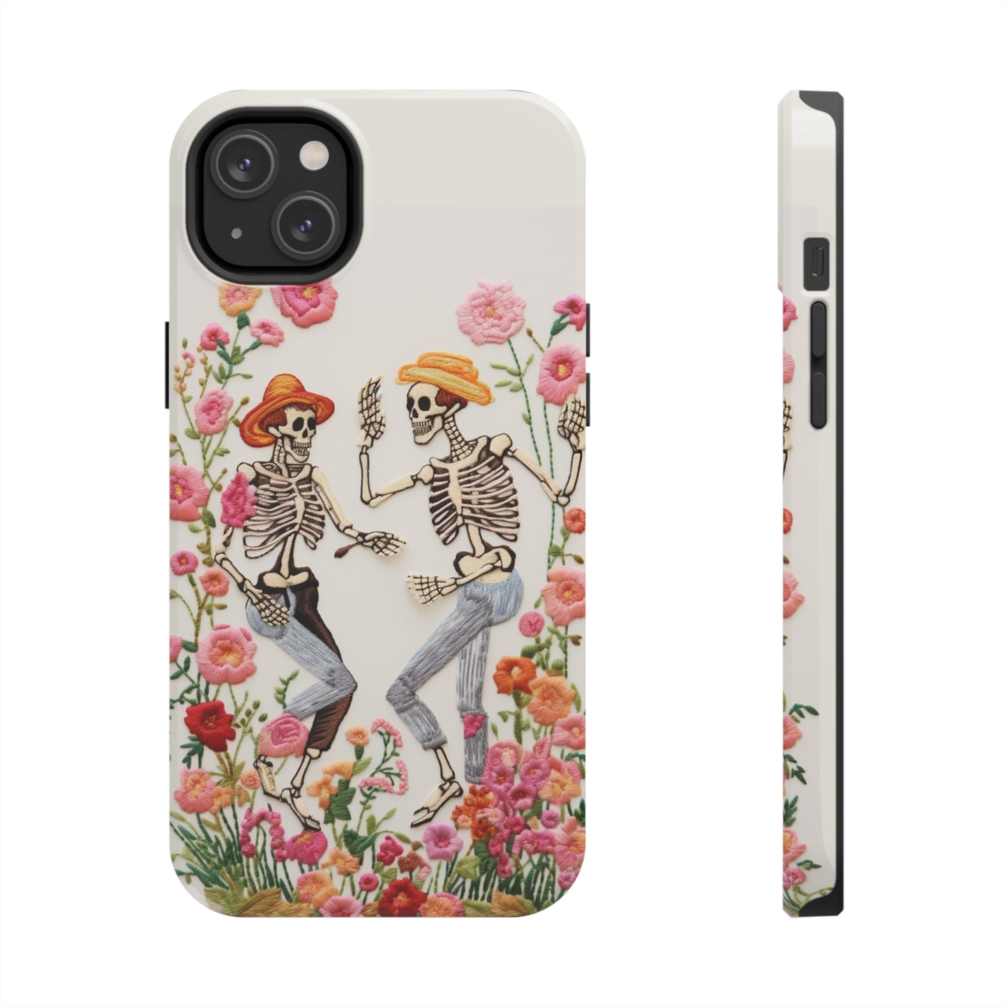 Dancing Halloween Skeletons Embroidery iPhone Case | iPhone X to iPhone 14 Pro Max