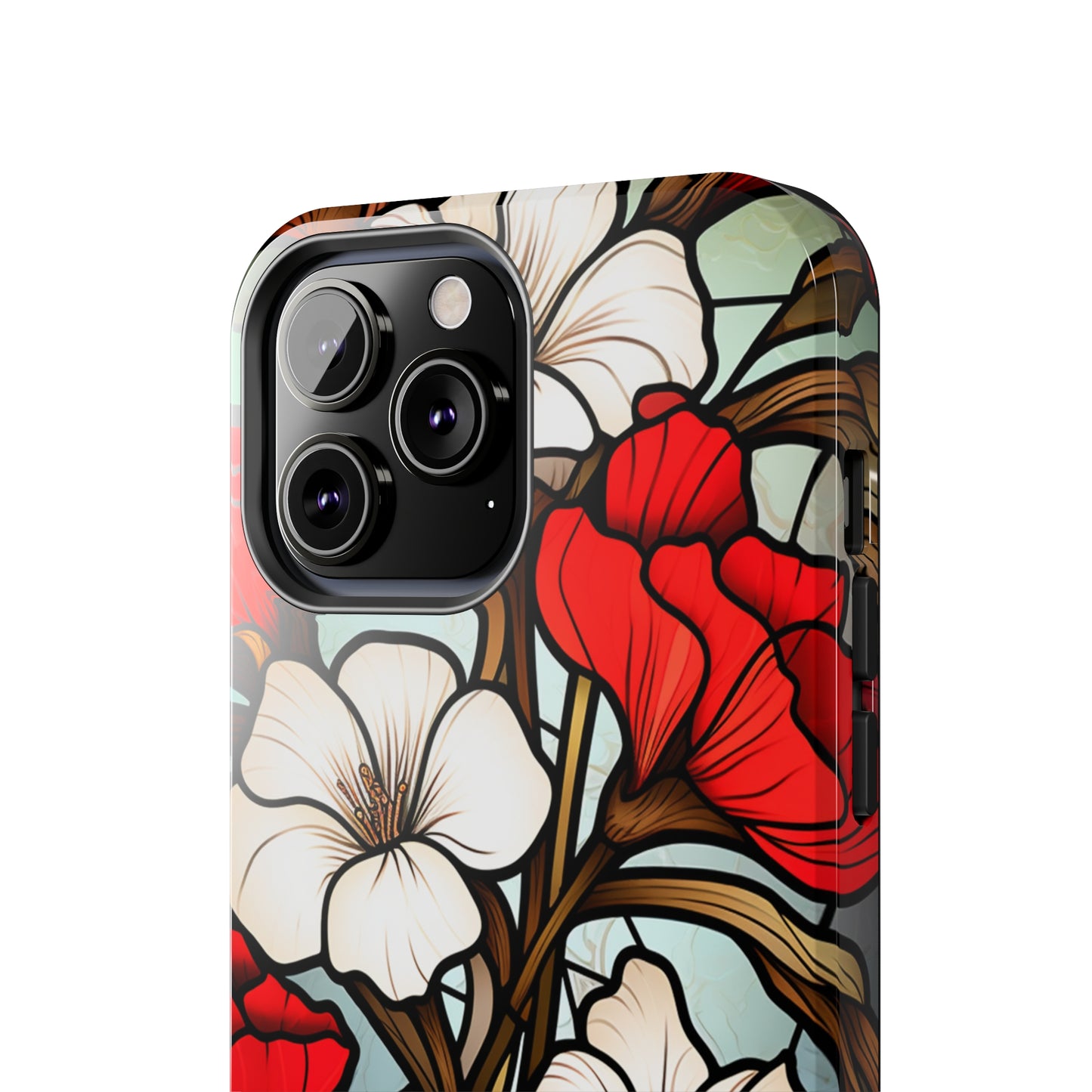 Red and White Floral Stained Glass iPhone Case