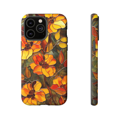 Orange Floral Phone Case Stained Glass Style