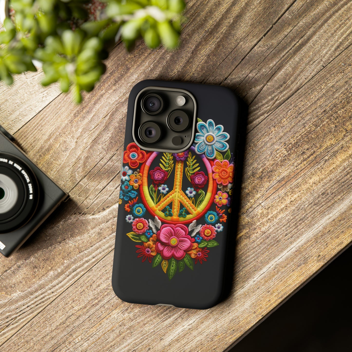 Peace Sign Embroidery Floral Hippie Style Phone Case