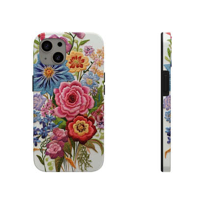 Embroidery Style Floral Aesthetic Flowers in Retro Vintage Tough Case iPhone Case