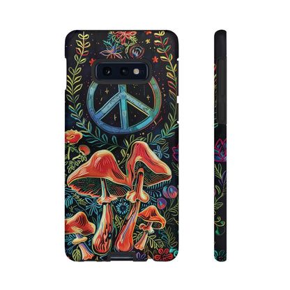 Embroidery Style Magic Mushrooms and Peace Sign Phone Case