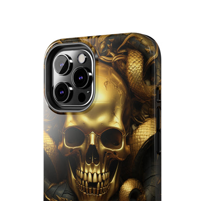 iPhone 14 Case Dark Elegance: Gold Skulls and Snakes Tough iPhone Case | An Edgy Goth Delight