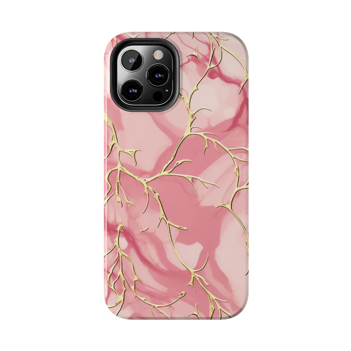 iPhone Elegance Unveiled: Pink & Gold Leaf Marble | Premium Tough iPhone Case