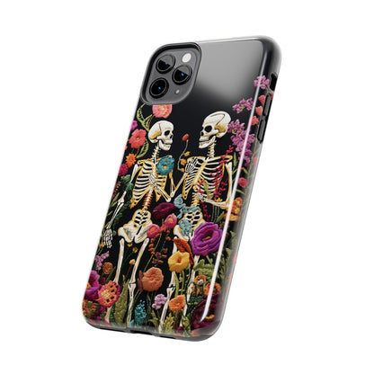 Love Halloween Skeletons Embroidery iPhone Case | iPhone X to iPhone 14 Pro Max