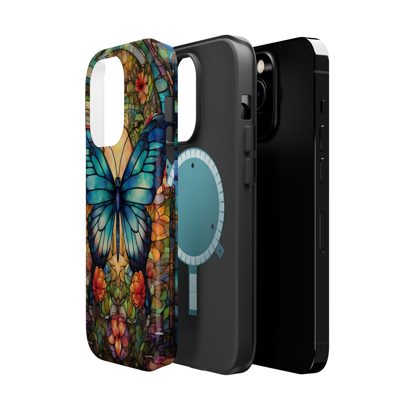 Butterfly Stained Glass MagSafe iPhone Case | Floral Aesthetic Art Retro Phone Tough Case iPhone 14 Plus 13 12 7 8 SE Hippie Boho Style