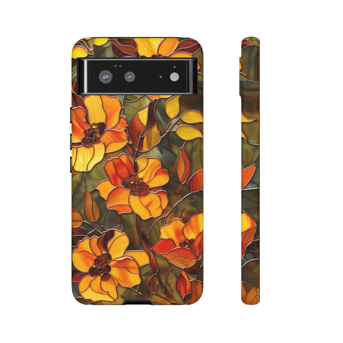 Orange Floral Phone Case Stained Glass Style