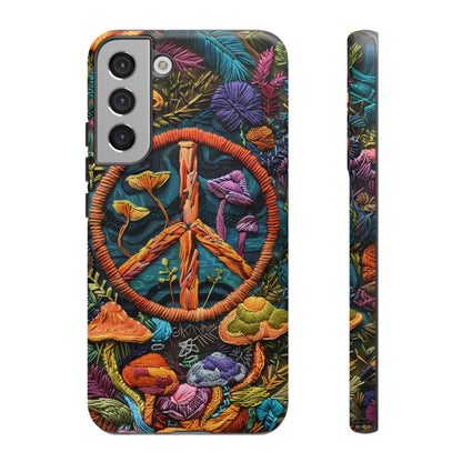 Embroidery Style Magic Mushrooms and Peace Sign Phone Case