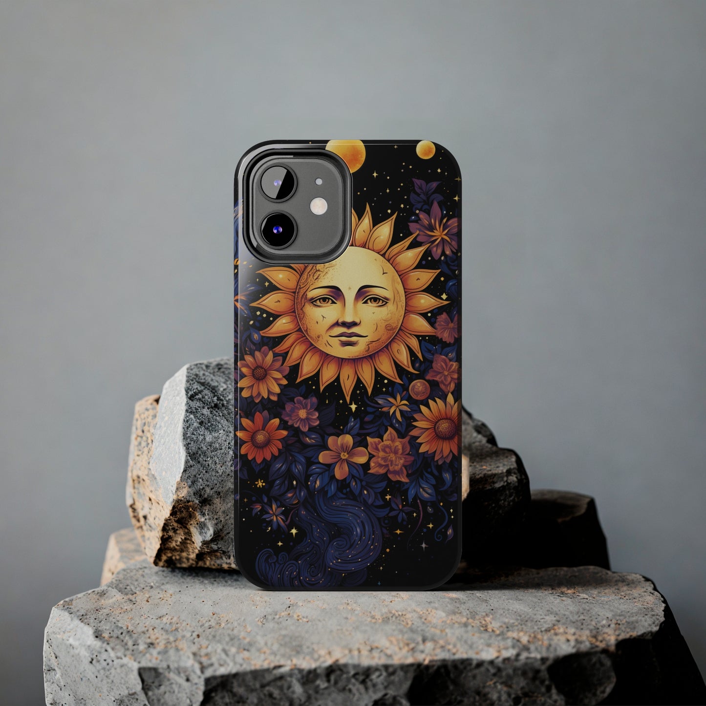 Cosmic Blooms: Floral Sun, Moon & Stars iPhone Case - Where Celestial Meets Botanical