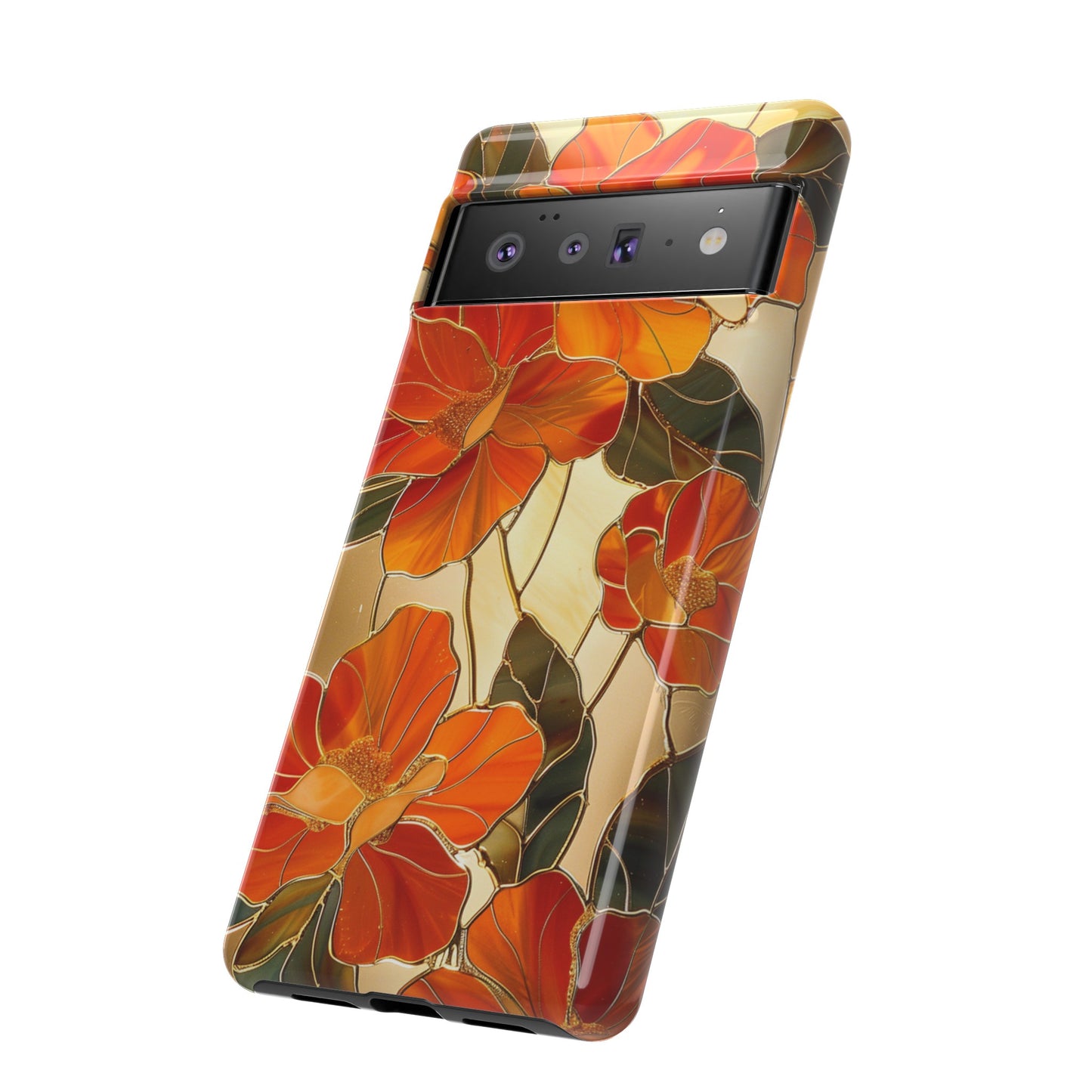 Orange Floral Phone Case Stained Glass Flower Aesthetic