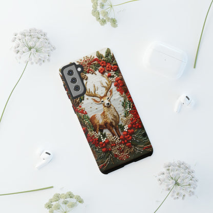 Embroidery Christmas Deer Floral Phone Case