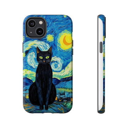 Starry Night Van Gogh Black Cat iPhone, Samsung Galaxy, Google Pixel  Case | Embrace Artistic Whimsy and Feline Charm