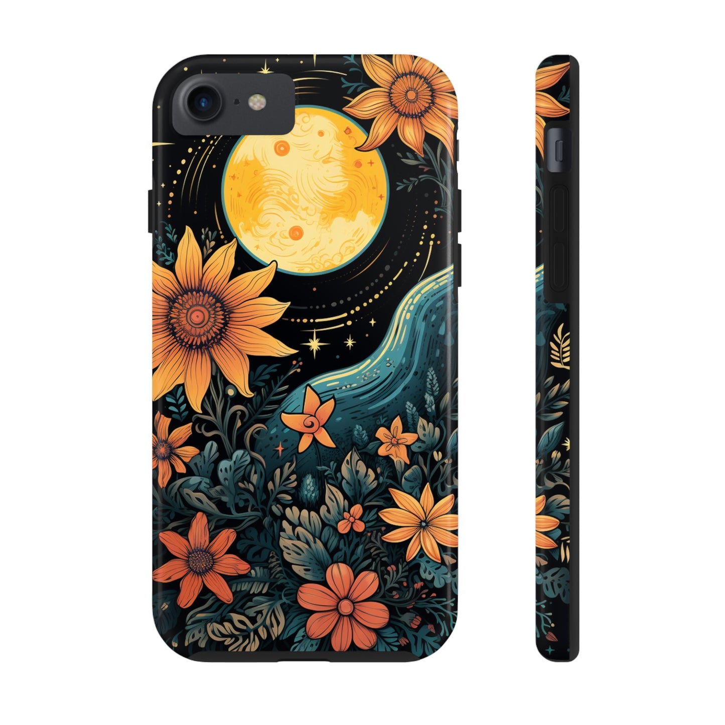 Boho Meets Cottagecore: Floral Sun, Moon & Stars iPhone Case – A Celestial Delight