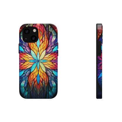 Stained Glass Tough iPhone Case | Trippy Psychedelic Colorful Flowers Floral Aesthetic Retro iPhone 14 Plus 13 12 7 8 Se Trendy Hippie Boho