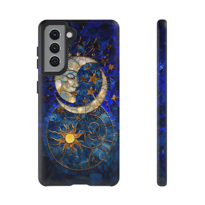 Celestial Stained Glass Moon and Stars Phone Case, Night Sky iPhone 15 Case