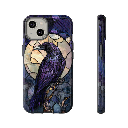 Halloween Phone Case Purple Raven Stained Glass Style Spooky Moon Phone Cover