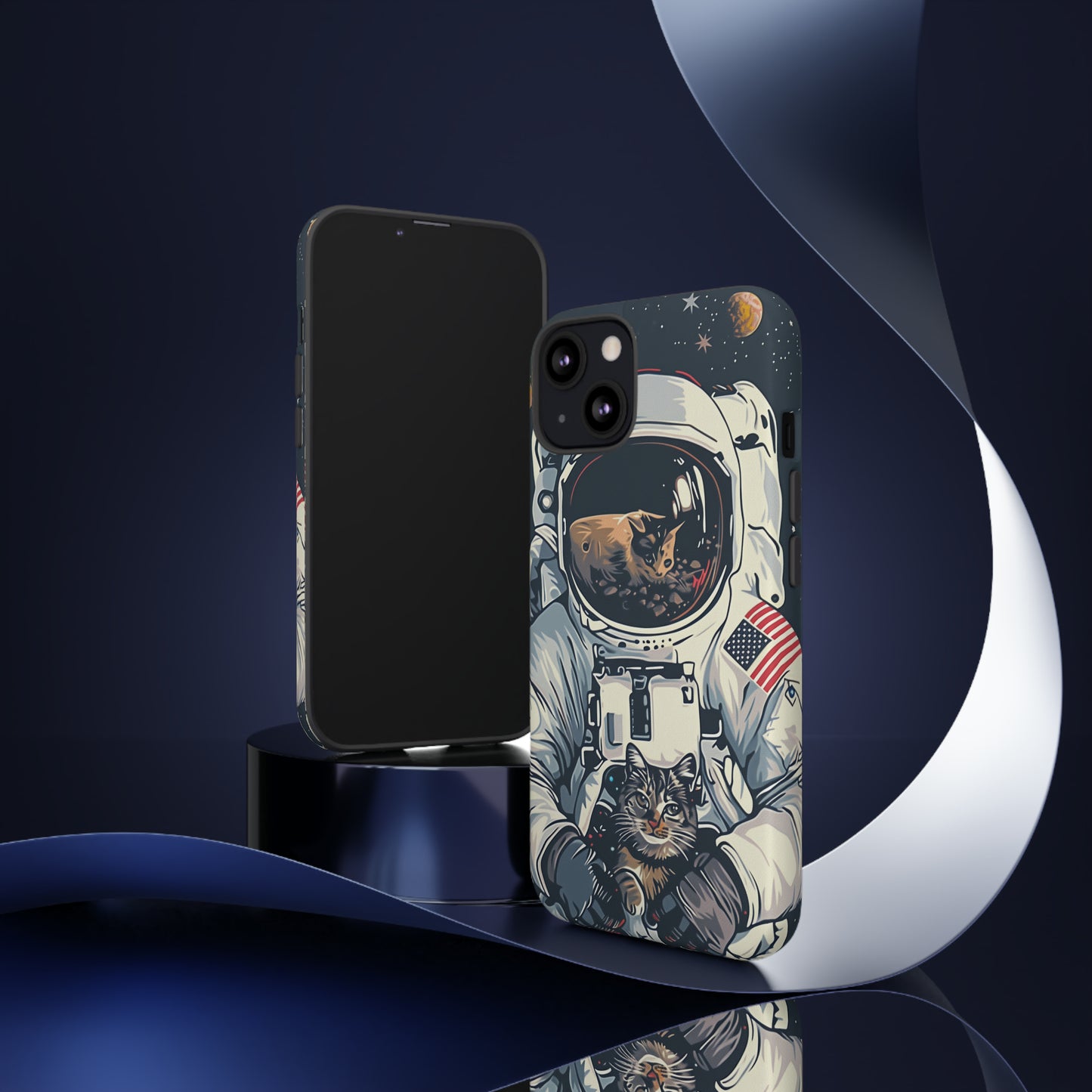 The Astronaut and the Cosmic Cat Phone Case