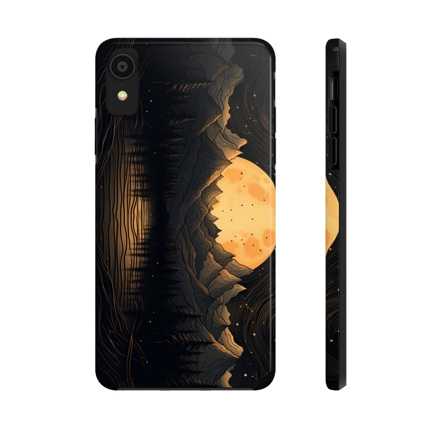 Abstract Landscape Black and Gold Mountains iPhone Case | Embrace the Mystical Full Moon