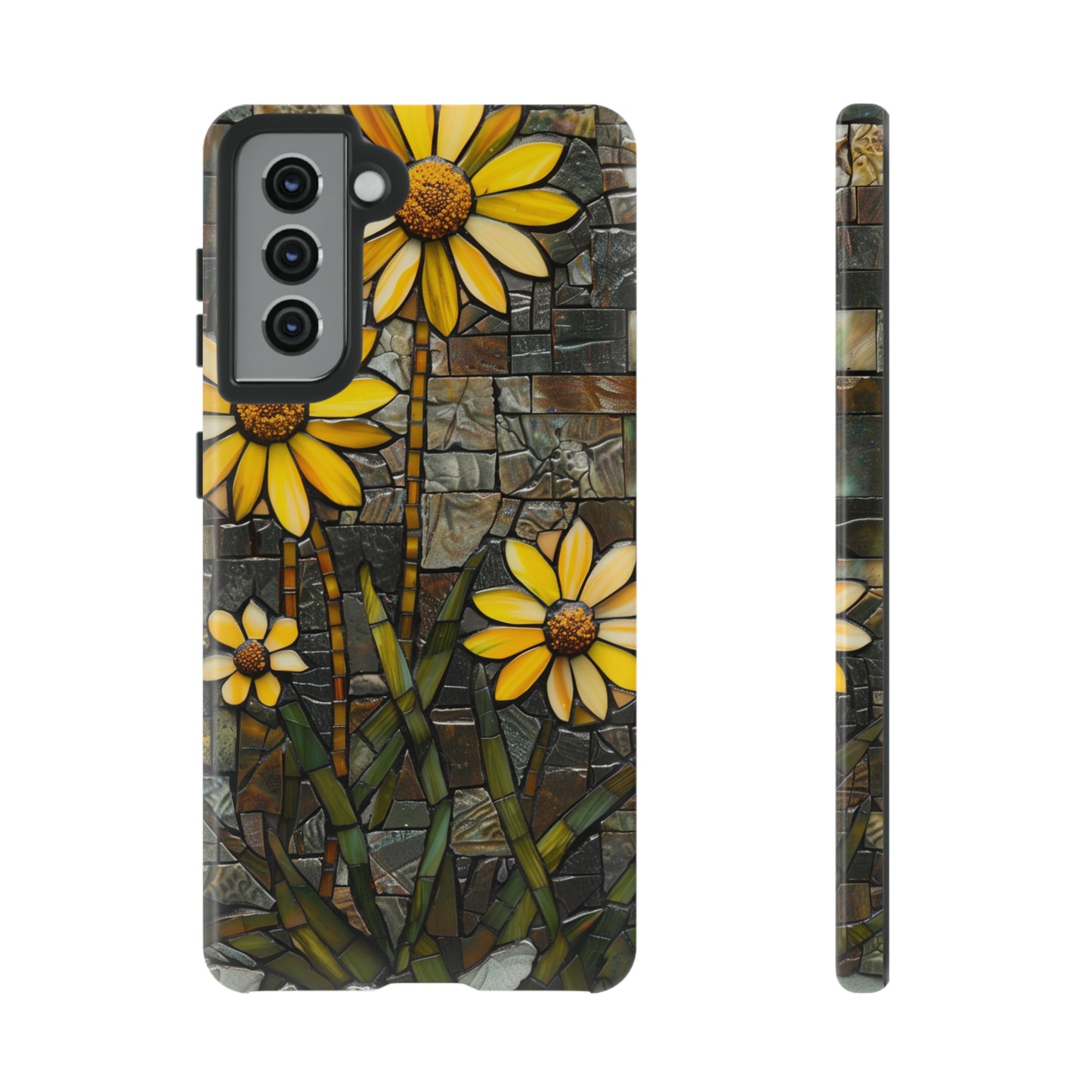 Yellow and Gold Daisy Mosaic Stained Glass Phone Case for iPhone 15, 14, Pro Max, 13, 12 & Samsung Galaxy S23, S22, S21, Google Pixel