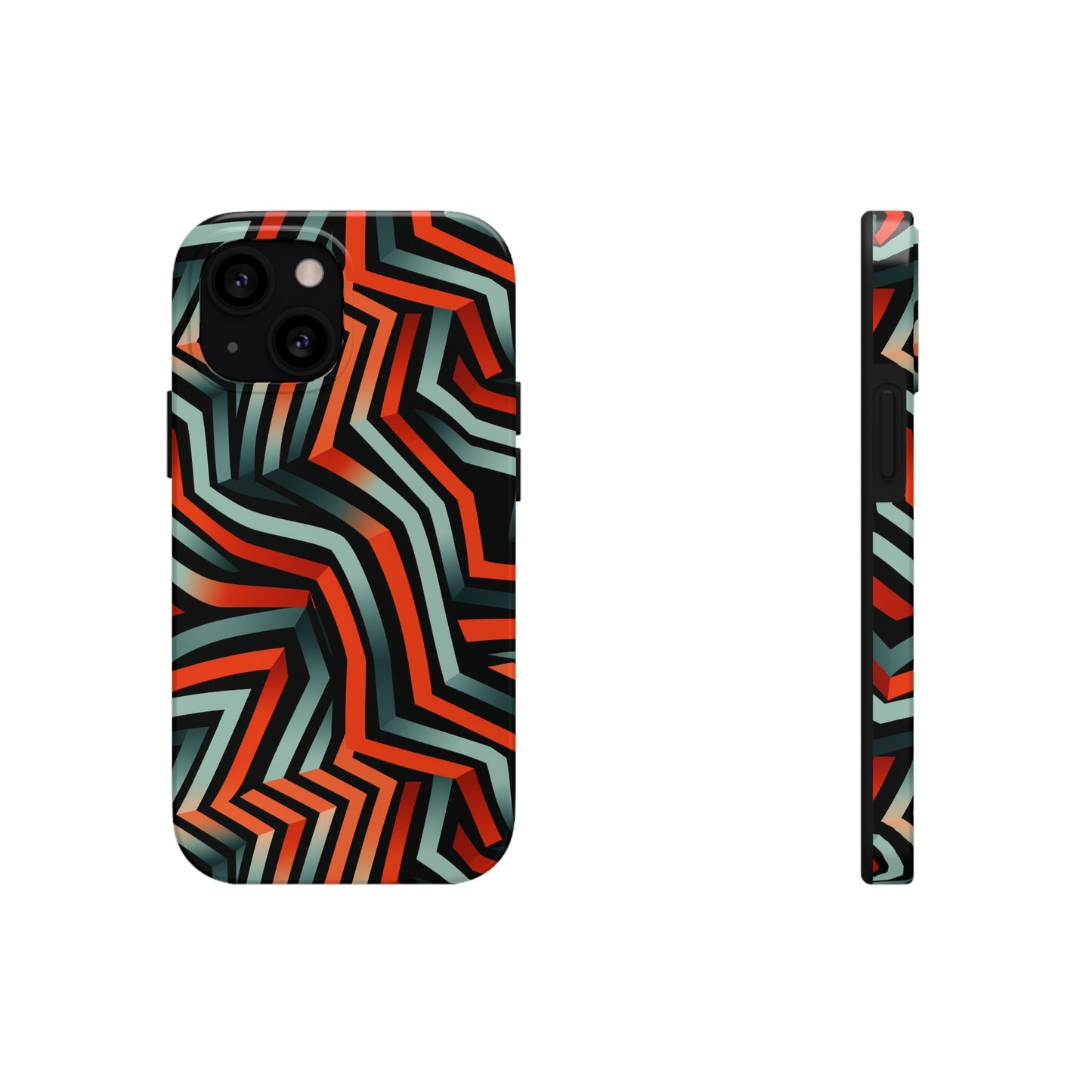 Abstract Wave Pattern Black, Blue, and Orange Psychedelic Tough iPhone Case | Embrace Vibrant Style and Reliable Protection