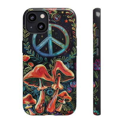 Embroidery Style Magic Mushrooms and Peace Sign Phone Case