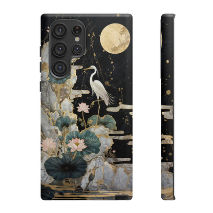 Heron and Moon Floral Zen Art Phone Case