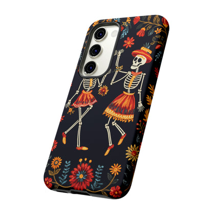 Dead Can Dance, iPhone 15 case, Floral Embroidery Skeletons | Whimsical Dance of the Departed for Google Pixel, iPhone & Samsung Galaxy