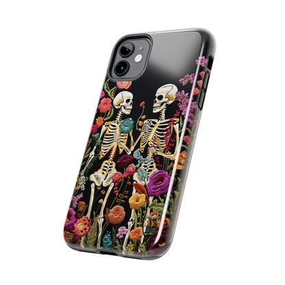 Love Halloween Skeletons Embroidery iPhone Case | iPhone X to iPhone 14 Pro Max