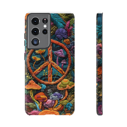 Embroidery Style Magic Mushrooms and Peace Sign Phone Case