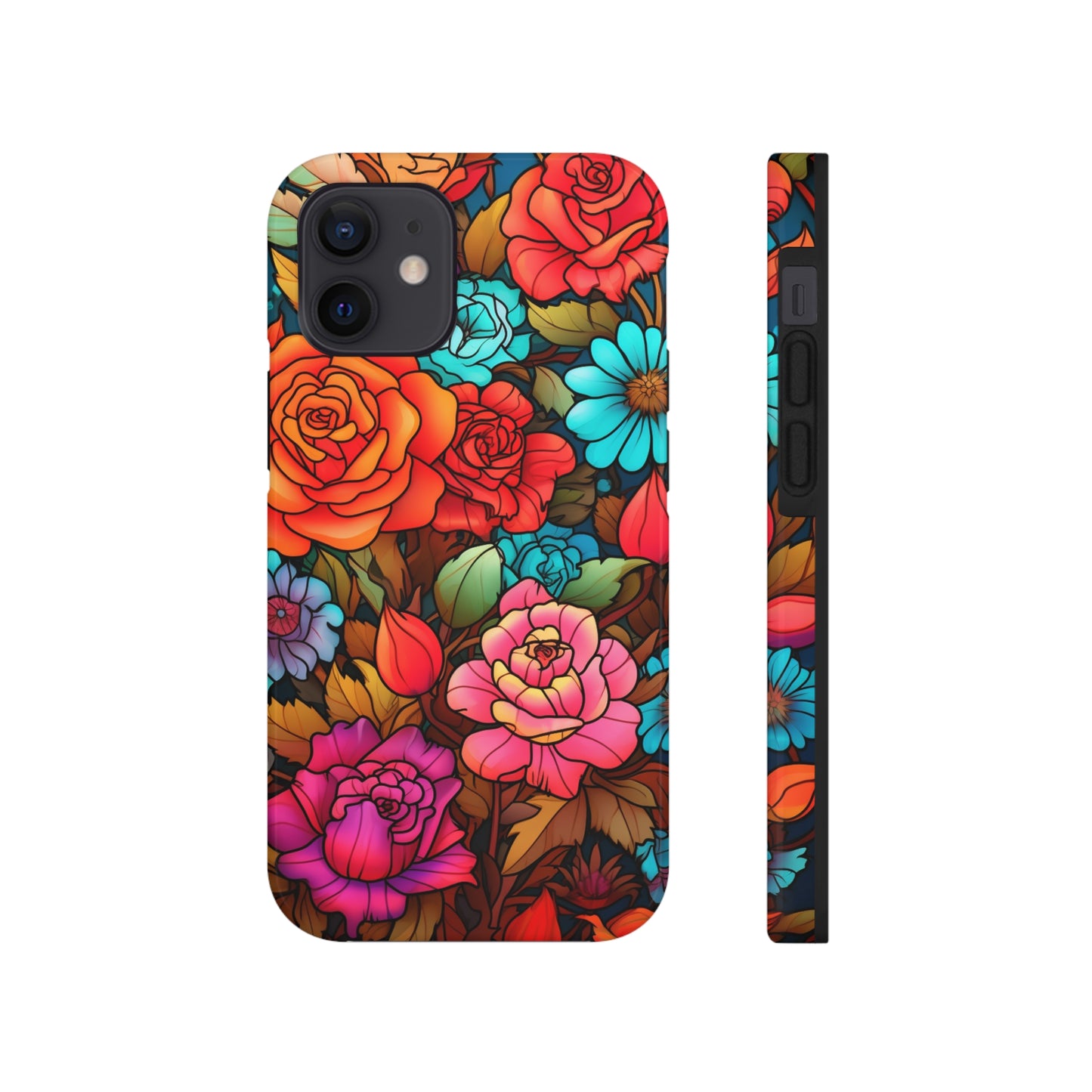 Stained Glass Tough iPhone Case | Trippy Psychedelic Flowers Floral Aesthetic Retro iPhone 14 Plus 13 12 7 8 Se Trendy Hippie Boho