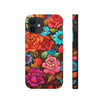 Stained Glass Tough iPhone Case | Trippy Psychedelic Flowers Floral Aesthetic Retro iPhone 14 Plus 13 12 7 8 Se Trendy Hippie Boho