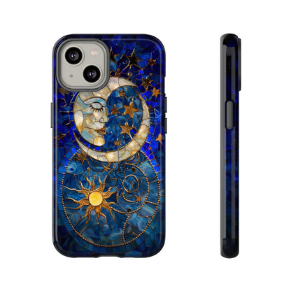 Celestial Stained Glass Moon and Stars Phone Case, Night Sky iPhone 15 Case