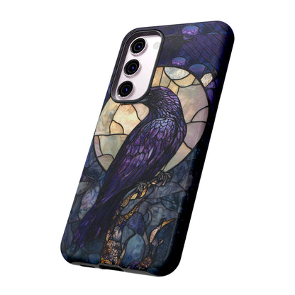 Halloween Phone Case Purple Raven Stained Glass Style Spooky Moon Phone Cover