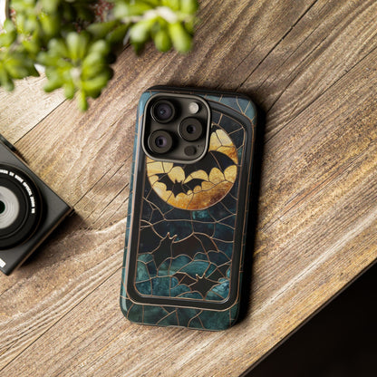 Halloween Phone Case Bats Stained Glass Style Spooky Moon Phone Cover