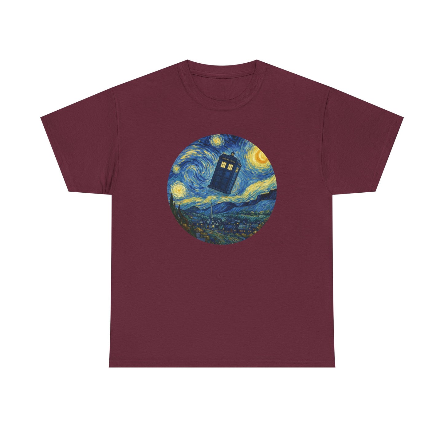 Van Gogh Police Box Starry Night Fantasy Parody Graphic T-Shirt