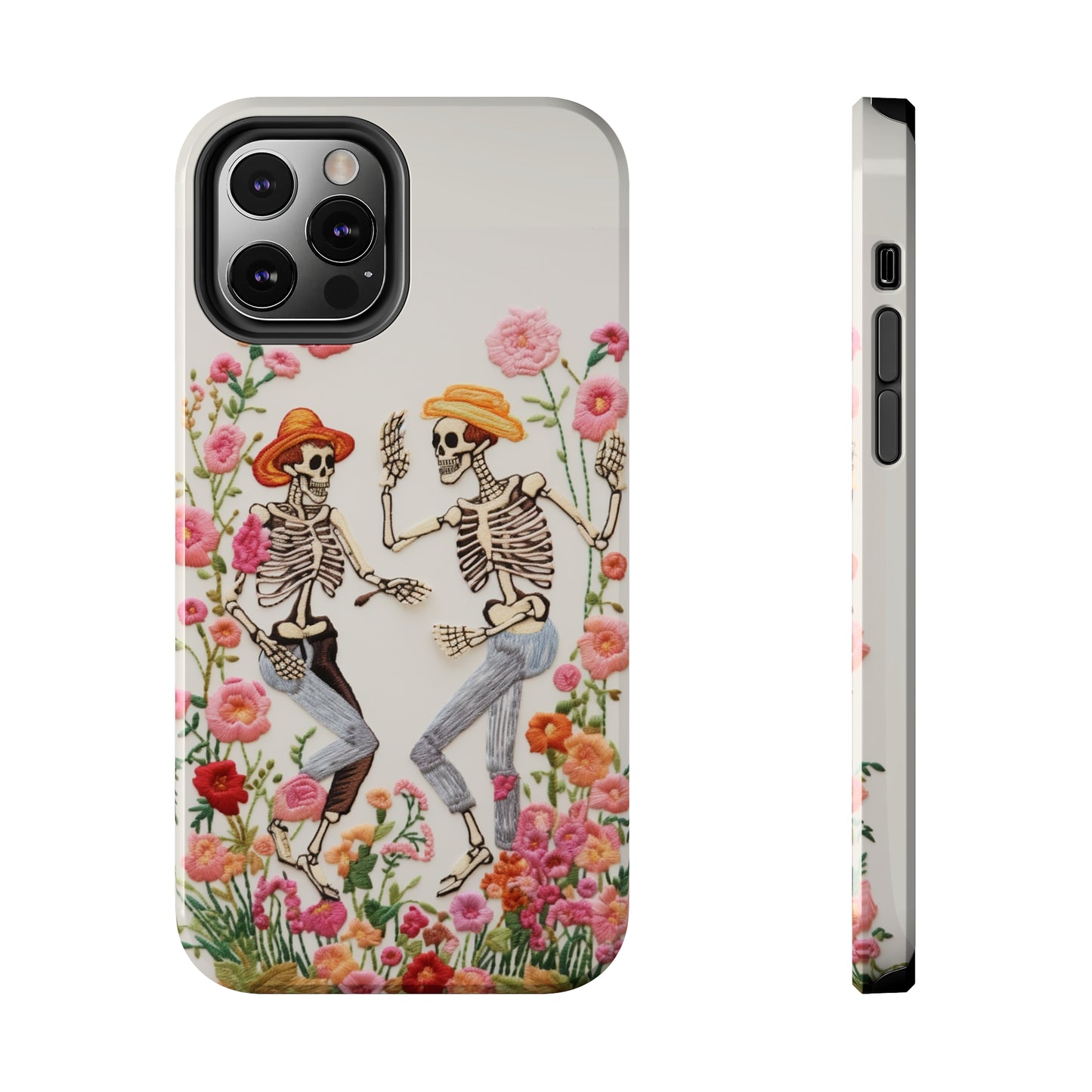 Dancing Halloween Skeletons Embroidery iPhone Case | iPhone X to iPhone 14 Pro Max