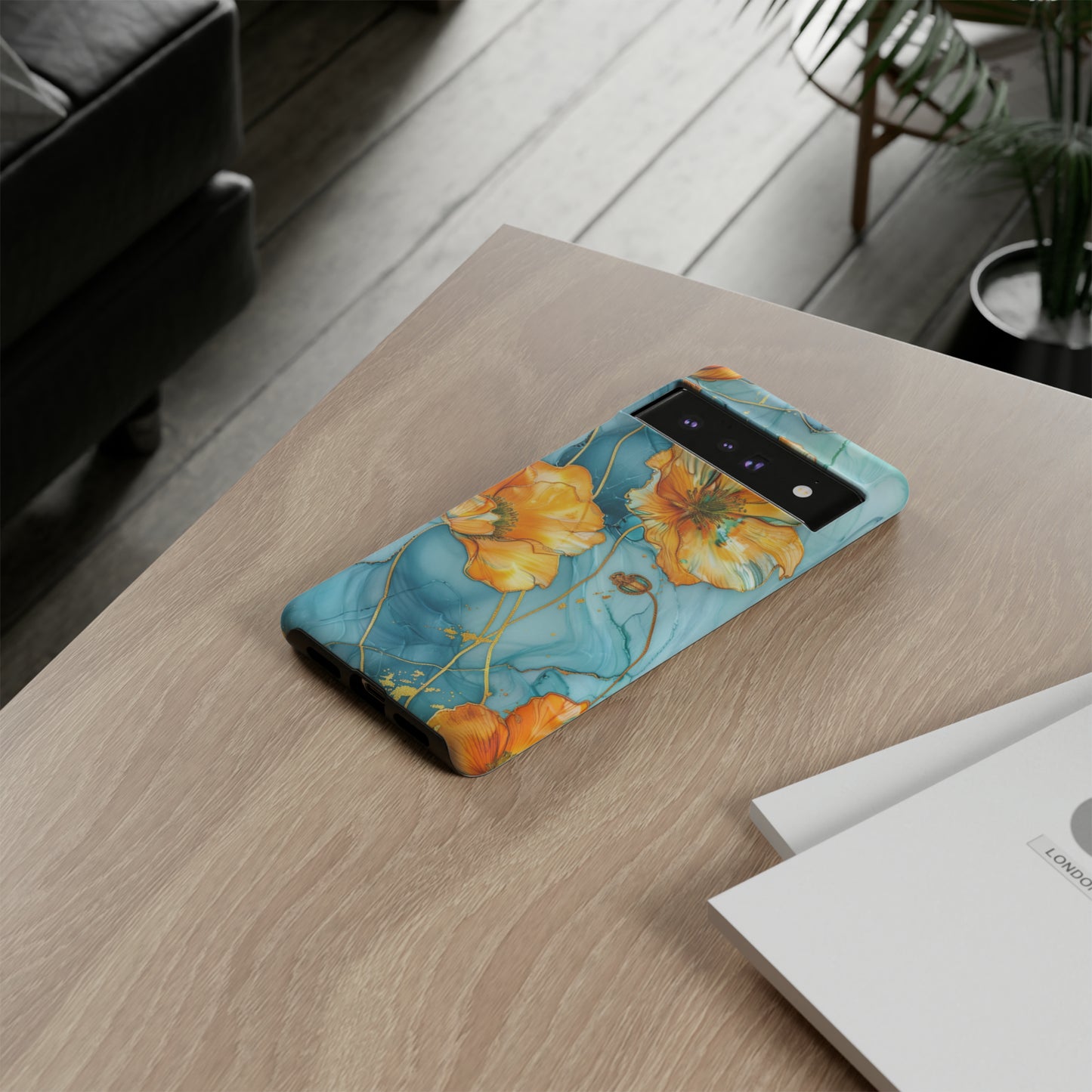 Gold Poppies Color Splash Floral Design Phone Case