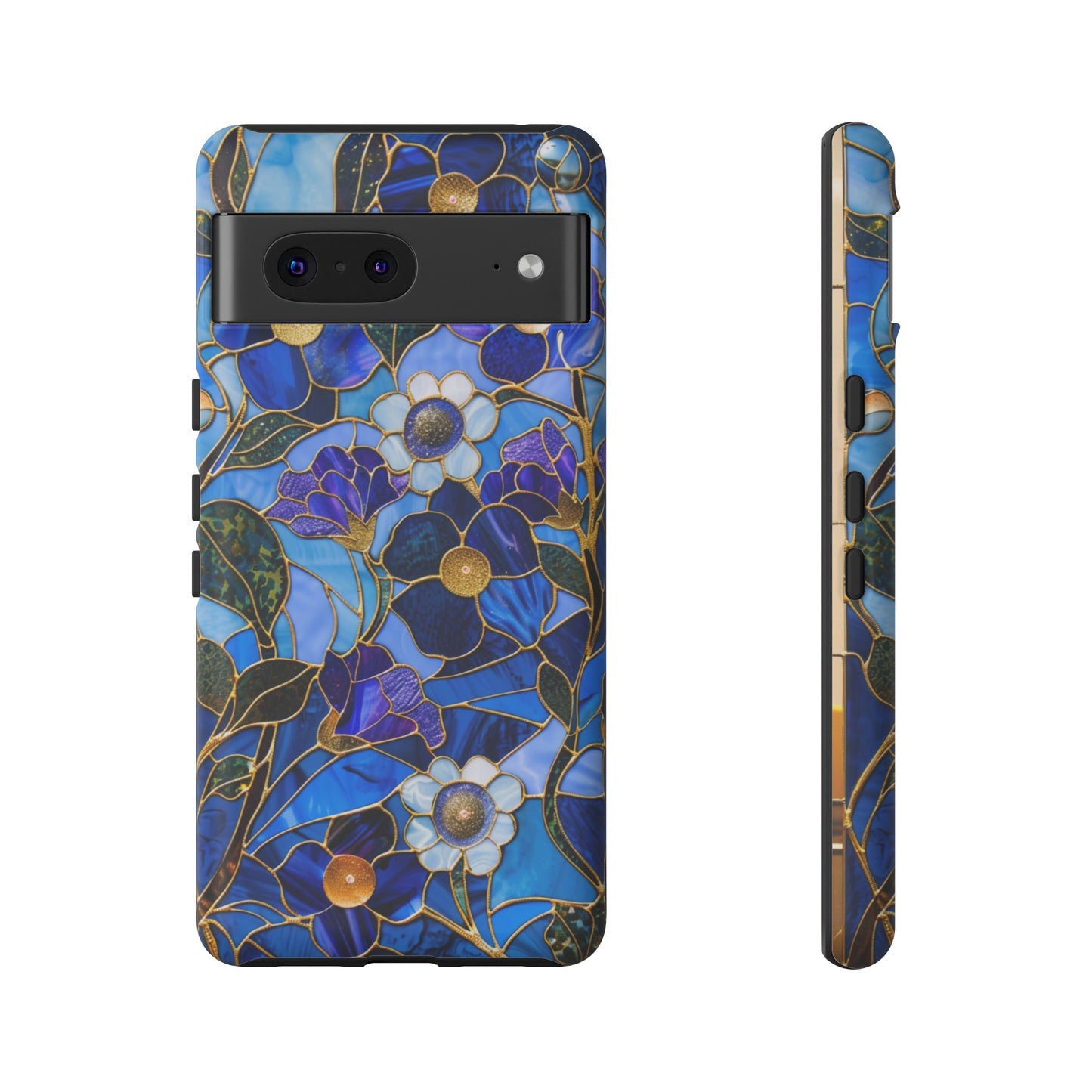 Blue Floral Stained Glass Gold Inlay Wild Flowers Phone Case