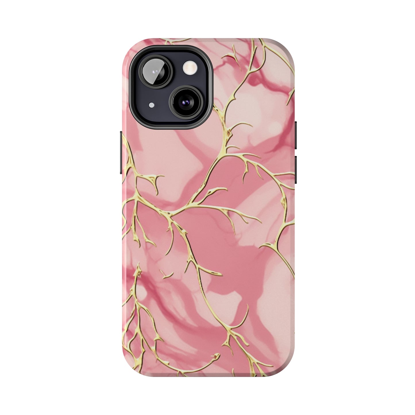 iPhone Elegance Unveiled: Pink & Gold Leaf Marble | Premium Tough iPhone Case